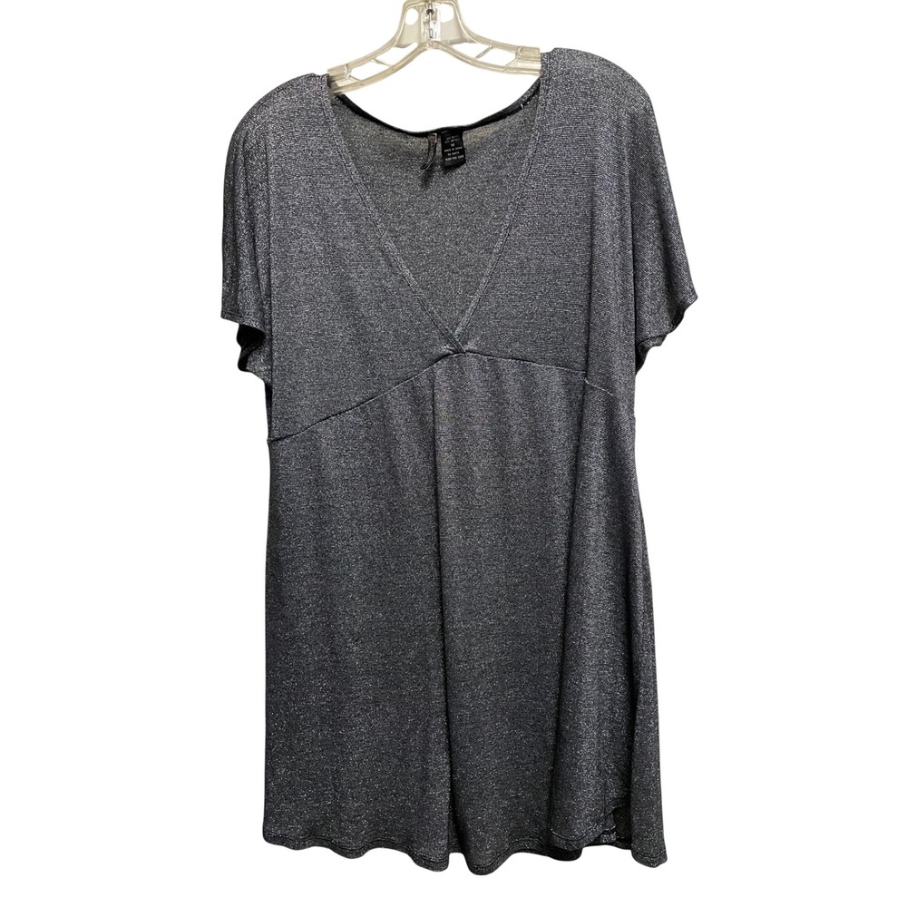 Passport Womens Silver Metallic V-Neck Empire Waist Short Sleeve Tunic Top M